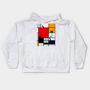 mondrian painting plus cat Kids Hoodie